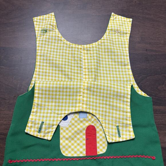 Vtg 70s Shortalls 6-9 Months Romper Green Yellow Appliqué USA Handmade Buttons - Picture 4 of 8